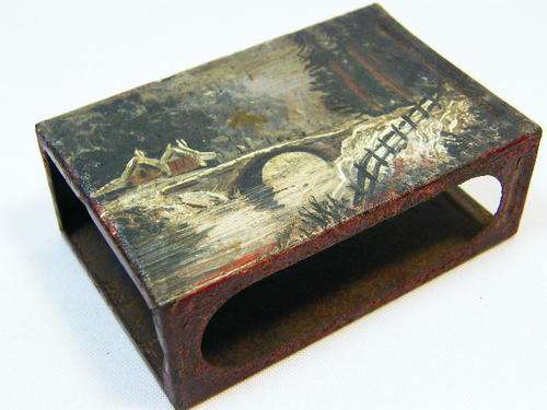Antique metal matchbox holder - handpainted - as per photo