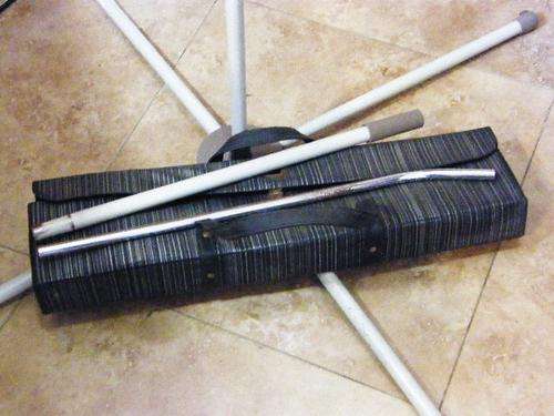 Vintage portable 4 legged microphone stand in carry case - as per photo