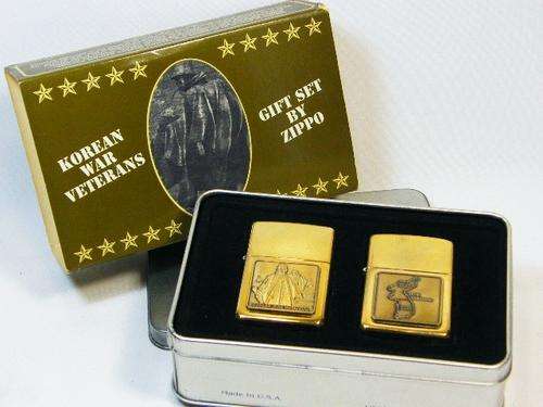 Korean War Veterans gift set by Zippo with 2 brass Zippo lighters in original tin - as per photo
