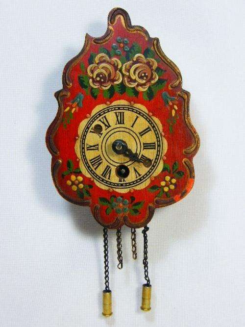 Vintage handpainted miniature wall clock - windup - no back plate - need new hands - as per photo