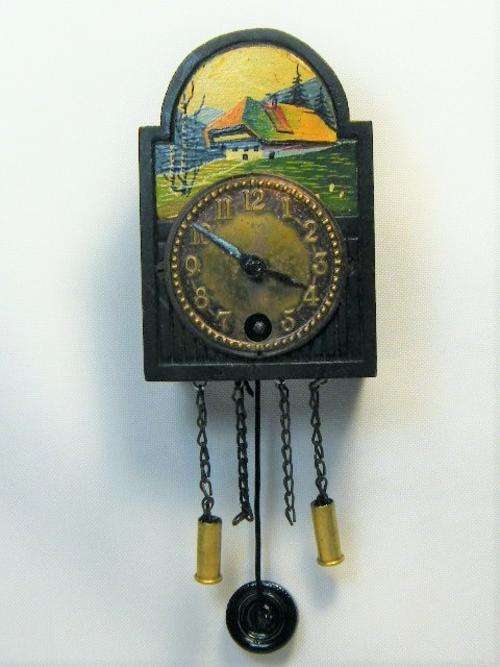 Vintage miniature wall clock with pendulum - working - as per photo