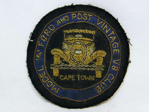 Model `A` Ford and post vintage V8 club Cape Town badge - as per photo