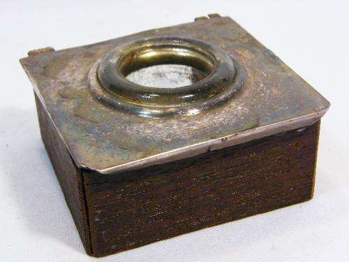 Antique ink well with wooden stand - possibly for writing desk - as per photo