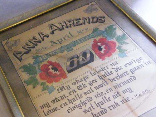 1950 Birthday certificate to Anna Ahrends for 60th birthday - hand drawn - as per photo