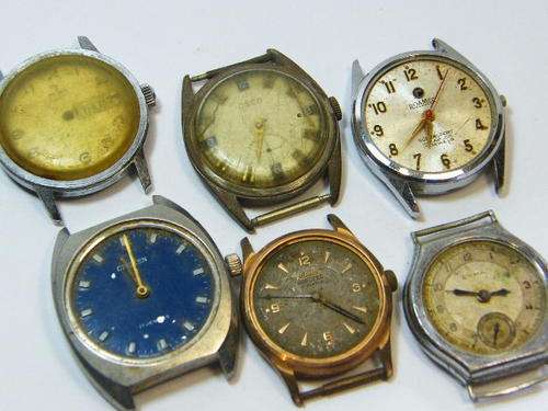 Lot of 6 vintage mechanical mens watches - for spares - not working - parts missing - as per photo