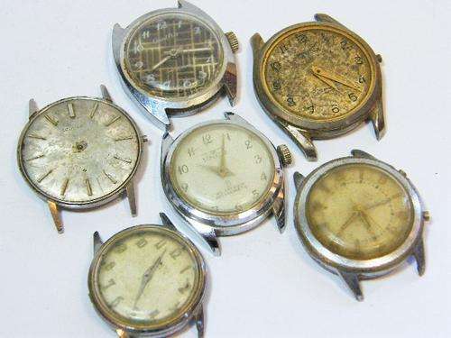Lot of 6 vintage mechanical mens watches for spares - not working - parts missing - as per photo