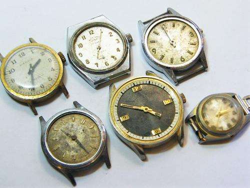 Lot of 6 vintage mechanical mens watches for spares - not working - parts missing - as per photo
