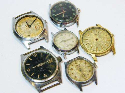 Lot of 6 vintage mechanical mens watches for spares - not working - parts missing - as per photo