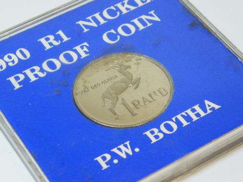 1990 RSA R1 nickel proof coin - PW Botha - @ Crazy R1 start