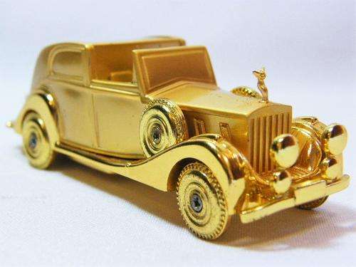 Vintage Golden diecast model car table lighter & clock - working - as per photo