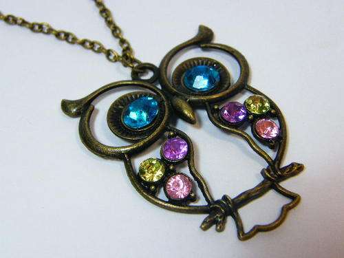 Costume jewellery necklace with owl pendant - 34 cm chain - @ CRAZY R1 start
