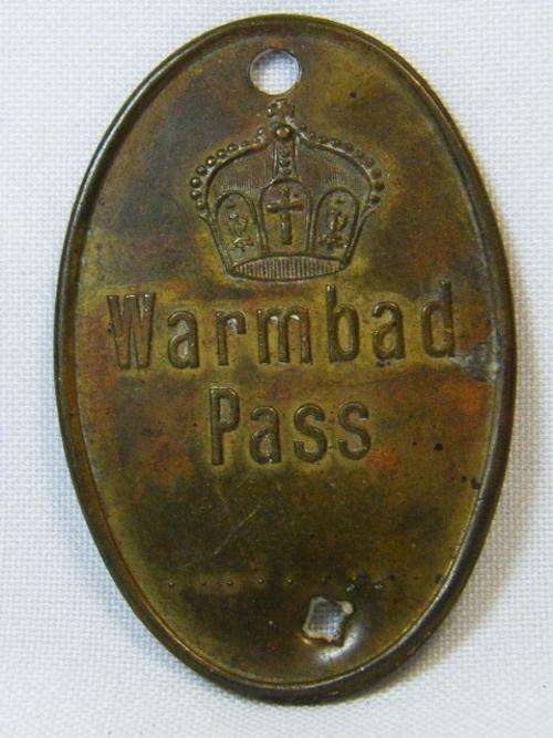 German South West Africa Warmbad pass token - not numbered - as per photo
