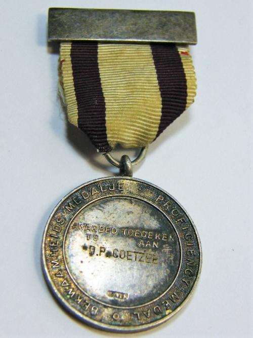 Silver Red Cross proficiency medal issued to DP Coetzee - as per photo
