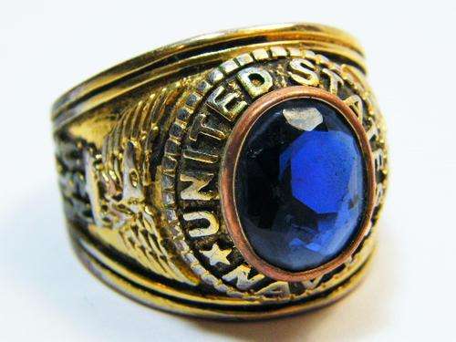 United States Navy ring - large size 'Z' vintage ring with blue stone - original - as per photo