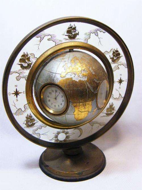 Vintage Angelus weather station globe clock - clock replaced with quartz clock - as per photo