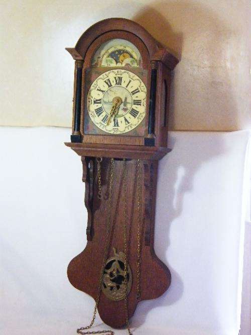 Old Dutch weight driven wall clock with moon phase & pendulum needs weights - not working