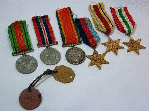 Set of 6 x WW2 medals issued to 232231 DH Rynhoud - also set of dog tags - as per photo