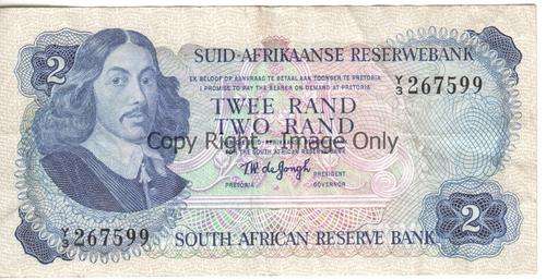 TW de Jongh Y3 replacement R2 note with Springbok watermark - as per scan