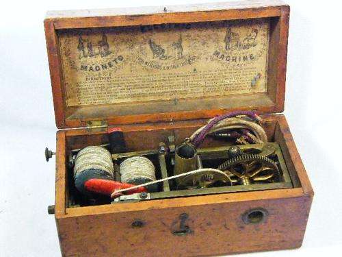 Antique Electric magneto machine for nervous disease - missing magnet & cables are damaged