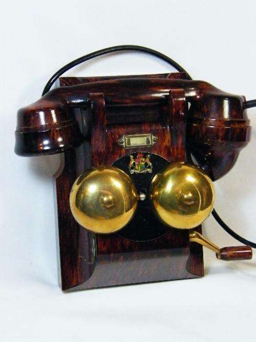 Vintage SA Union bakelite telephone with twin bells & SA Union government emblem - as per photo