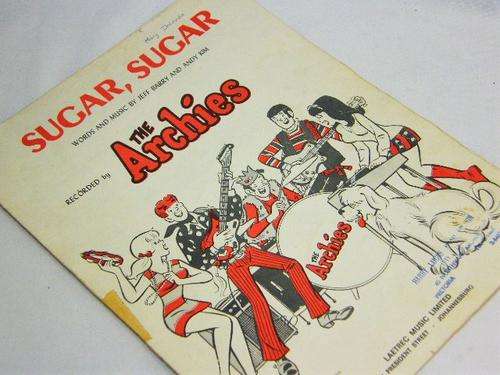 Vintage sheet music for Sugar Sugar by The Archies by LAETRE MUSIC LTD - torn back - as per photo