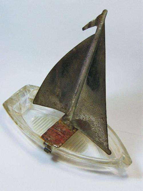 Vintage glass and metal ashtray - as per photo