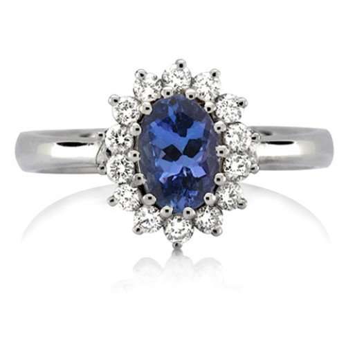 BROWNS Tanzanite & Diamond Cluster Ring Set In White Gold [R18K Retail]