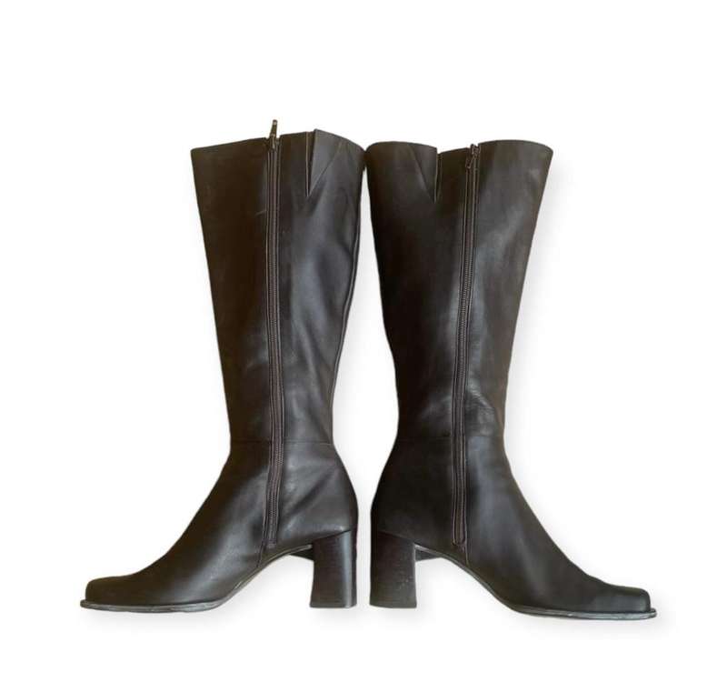 Nine West Dark Brown Knee-High Boots Size 8M - Square Toe, Square Heel [mid height]