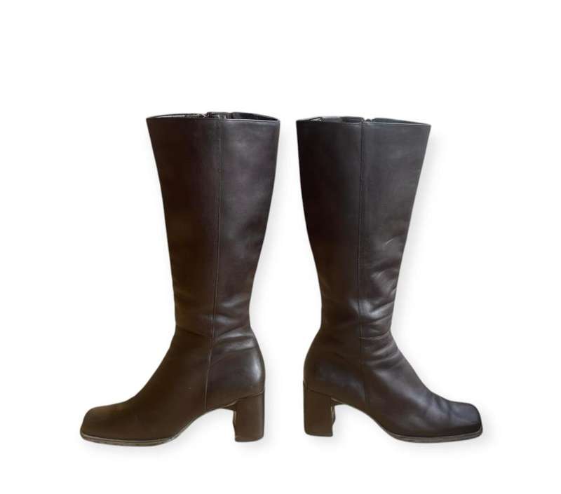 Nine West Dark Brown Knee-High Boots Size 8M - Square Toe, Square Heel [mid height]