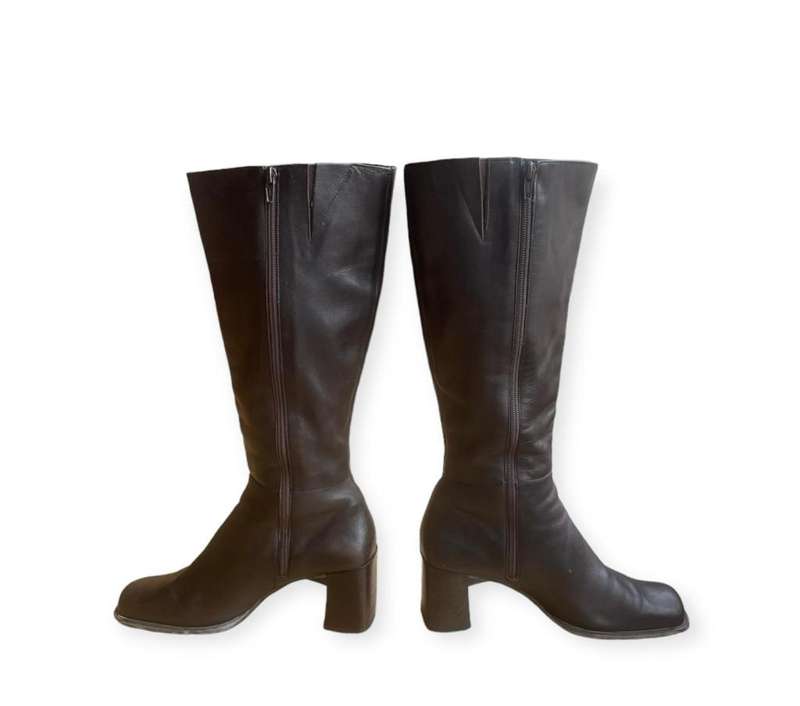 Nine West Dark Brown Knee-High Boots Size 8M - Square Toe, Square Heel [mid height]