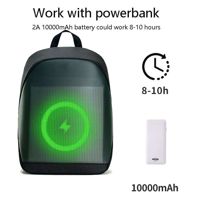 Smart LED Backpack with DIY Programmable Full Color Screen and Power Bank