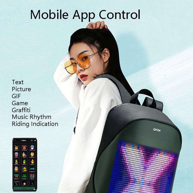 Smart LED Backpack with DIY Programmable Full Color Screen and Power Bank
