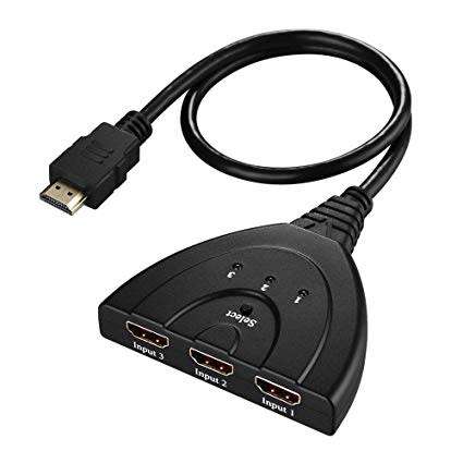 3-Port HDMI Switch Splitter, 3 in 1 Auto Switch, Support 3D, 1080P for TV