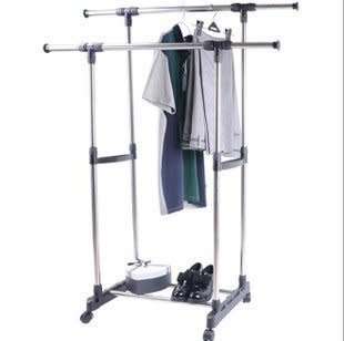 Telescopic Double Pole Clothes Rail Rack with Wheels