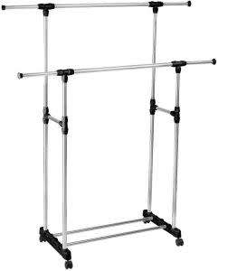 Telescopic Double Pole Clothes Rail Rack with Wheels