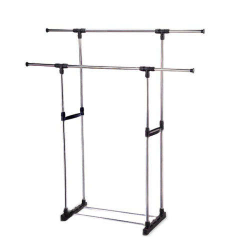 Telescopic Double Pole Clothes Rail Rack with Wheels