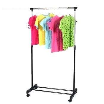 Telescopic Single Pole Clothes Rail Rack with Wheels