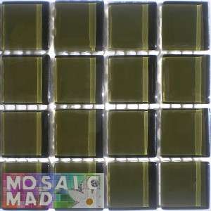 Crystal Glass Mosaic Tiles 23mm x 23mm- OLIVE GREEN