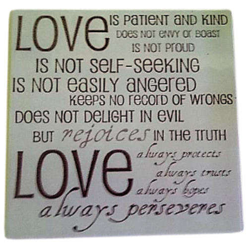 Printed Glass Tile 100mm x 100mm x 4mm  - Love is patient