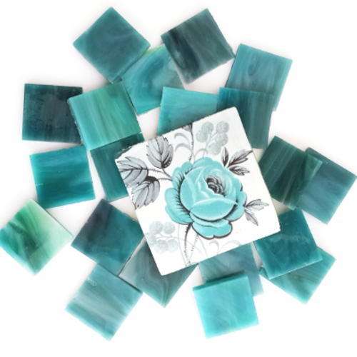 printed glass, tiffani glass, mosaic, teal rose
