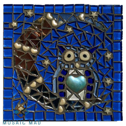 mosaic project, diy kit, mosaic, owl, mosaic owl, glow in the dark, moon owl, stars, night