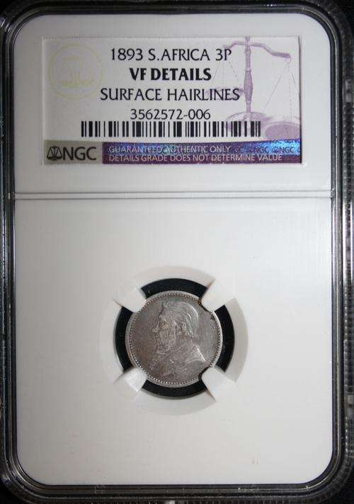 1893 ZAR Threepence / Tickey / 3P ***NGC: VF Details*** - Very, Very Scarce!!!