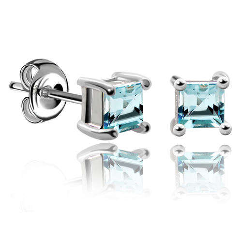 Blue Topaz Stud Earrings 925 Silver 5x5mm