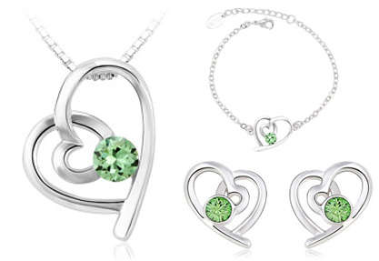 Swarovski Elements Green Pendant, Bracelet and Earring Jewellery Set