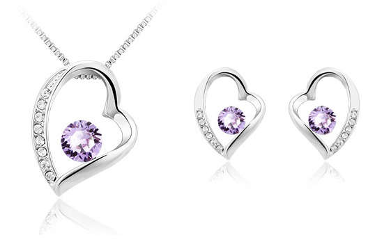 Swarovski Elements Purple Pendant and Earring Jewellery Set