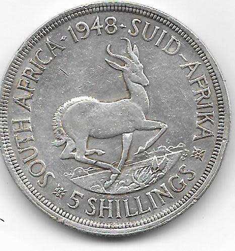 1948 SILVER SOUTH AFRICA FIVE SHILLINGS GEORG1VS SEXTVS REX SEE PER SCAN