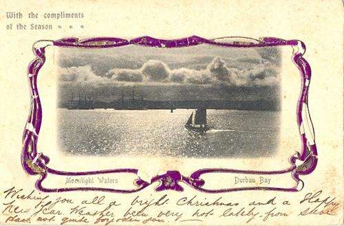 Very Old Postcard - Moonlight Waters, Durban Bay, Natal, South Africa
