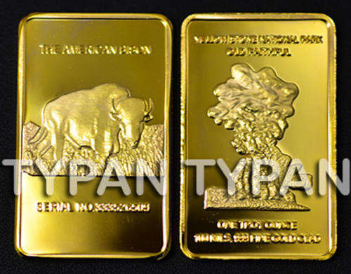Yellow Stone National Park American Bison 24k gold clad bullion bar + FREE medallion
