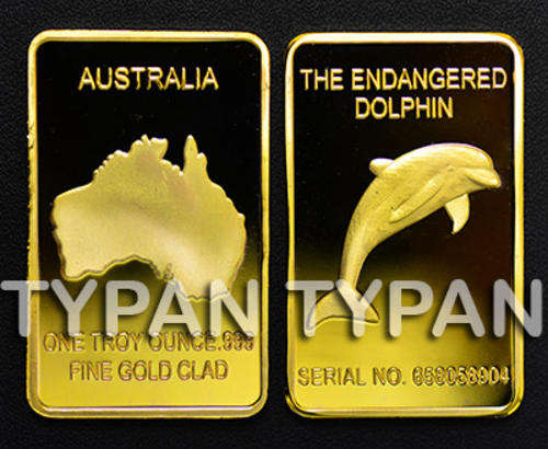 Endangered Dolphin Australia 24k gold clad bar + FREE coin
