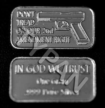 American 2nd Ammendment 1g .999 pure silver bar + FREE coin